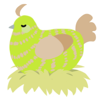 A lime and beige chicken with a bar pattern