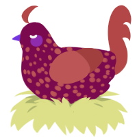A wine and red chicken with a speckle pattern
