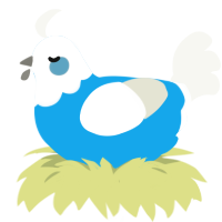 A sky and white chicken with a head pattern