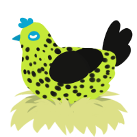 A lime and black chicken with a speckle pattern