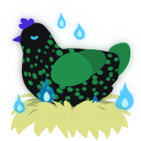 A black and viridian chicken with a speckle pattern