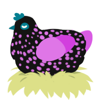 A black and orchid chicken with a speckle pattern