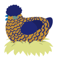 A gold and navy chicken with a lace pattern