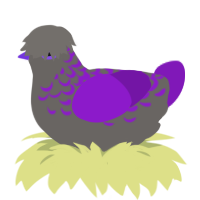aiding and abetting, a grey and violet chicken with a half-lace pattern