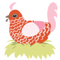 A vermilion and rose chicken with a lace pattern
