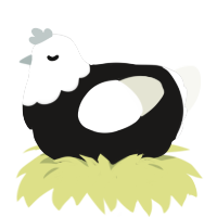 A sable and white chicken with a head pattern