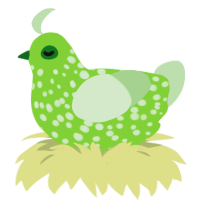 A grass and gluppy chicken with a speckle pattern
