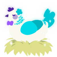 A white and teal chicken with a neck-band pattern