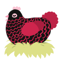 A black and crimson chicken with a lace pattern