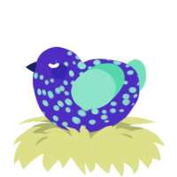 A indigo and mint chicken with a speckle pattern
