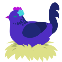 A indigo and navy chicken with a neck-speckle pattern