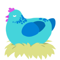 A aqua and sapphire chicken with a neck-speckle pattern