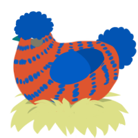 (unnamed), a vermilion and ultramarine chicken with a bar pattern
