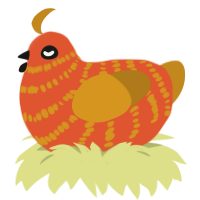 A vermilion and ochre chicken with a bar pattern