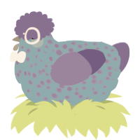 A sky and indigo chicken with a speckle pattern