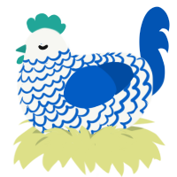 (unnamed), a white and ultramarine chicken with a lace pattern