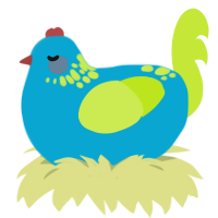 A cerulean and lime chicken with a neck-speckle pattern