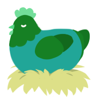 Zingus, a turquoise and leaf chicken with a head pattern