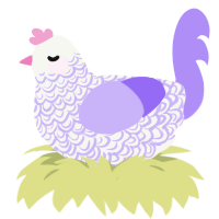 A white and lilac chicken with a double-lace pattern