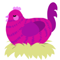 A fuchsia and plum chicken with a bar pattern