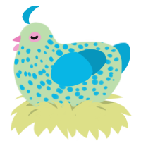 A gluppy and cerulean chicken with a speckle pattern
