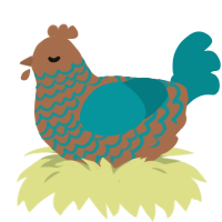 A brown and teal chicken with a lace pattern