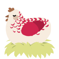 A cream and crimson chicken with a half-lace pattern