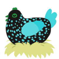 A sable and aqua chicken with a speckle pattern
