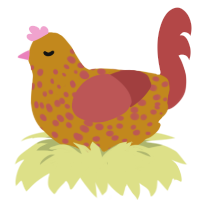 A ochre and red chicken with a speckle pattern