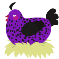 A violet and sable chicken with a speckle pattern