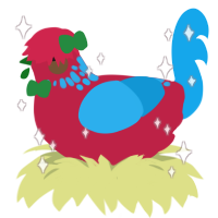 茶菓子, a crimson and sky chicken with a neck-speckle pattern