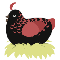 A black and red chicken with a half-lace pattern