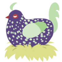 A overcast and gluppy chicken with a speckle pattern
