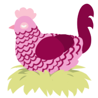 A pink and maroon chicken with a lace pattern