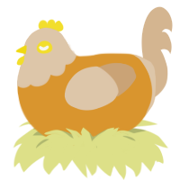 egg tart, a orange and beige chicken with a head pattern