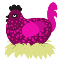 A wine and fuchsia chicken with a speckle pattern