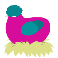 A fuchsia and teal chicken