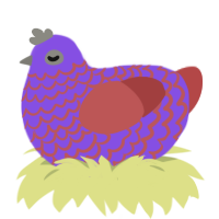 g, a blurple and red chicken with a lace pattern