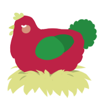 A crimson and viridian chicken