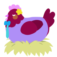 Bladder, a lilac and maroon chicken with a head pattern