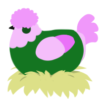 A leaf and lavender chicken with a head pattern