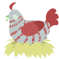 Spine, a silver and red chicken with a bar pattern