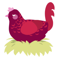 A maroon and crimson chicken with a half-lace pattern