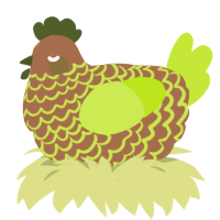 A brown and lime chicken with a lace pattern