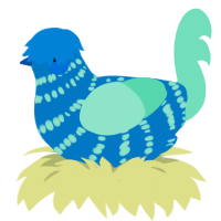 A sapphire and mint chicken with a bar pattern