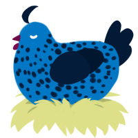 A sapphire and tumblr chicken with a speckle pattern
