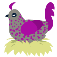 Polka, a ash and plum chicken with a speckle pattern