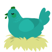 A turquoise chicken with a neck-band pattern