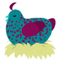 Ad Infinitum, a teal and wine chicken with a speckle pattern