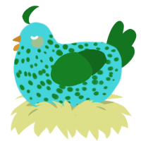 A aqua and leaf chicken with a speckle pattern